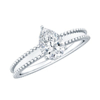 Pear Shaped Lab Grown Diamond Solitaire Ring with Beaded Detailing