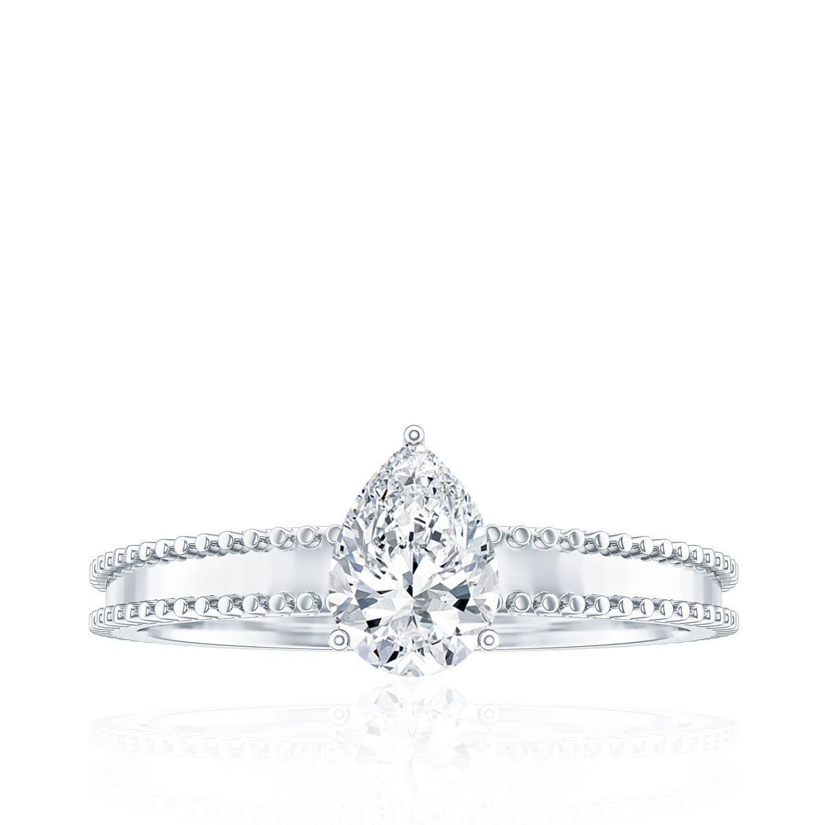 Pear Shaped Lab Grown Diamond Solitaire Ring with Beaded Detailing