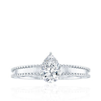 Pear Shaped Lab Grown Diamond Solitaire Ring with Beaded Detailing