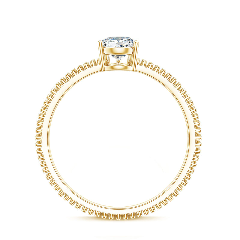 Pear-shaped lab-grown diamond solitaire ring with beaded detailing from Rosec Jewels, showcasing the elegant ring design.
