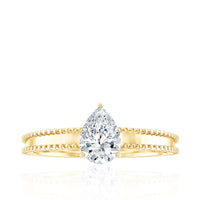 Pear Shaped Lab Grown Diamond Solitaire Ring with Beaded Detailing