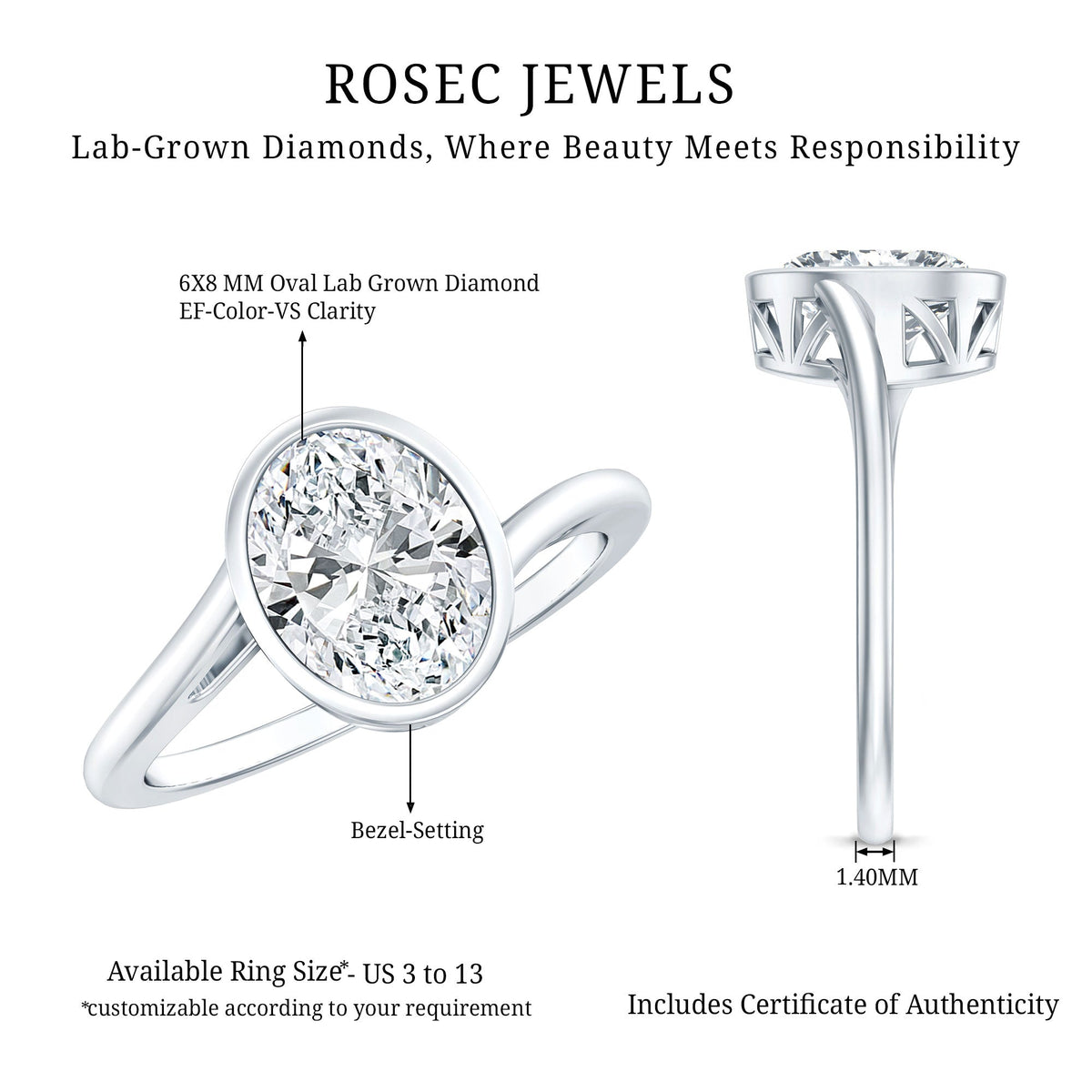 Oval Shape Lab Grown Diamond Solitaire Bypass Ring