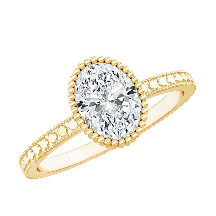 Vintage oval lab-grown diamond solitaire engagement ring from Rosec Jewels featuring a classic and elegant design.