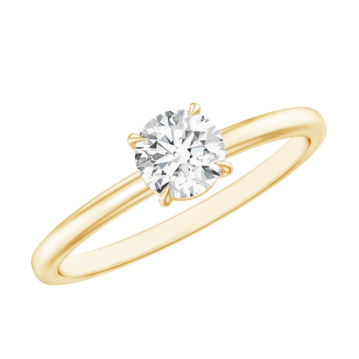Round shape lab-grown diamond solitaire ring by Rosec Jewels featuring a sleek band and sparkling central diamond.