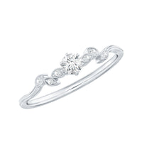 Minimal Lab Grown Diamond Leaf Ring with Beaded Detailing
