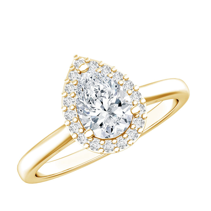 Rosec Jewels classic lab-grown diamond teardrop engagement ring with halo, featuring sparkling diamonds and elegant design.