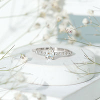 Pear Shape Lab Grown Diamond Solitaire Promise Ring with Side Stones