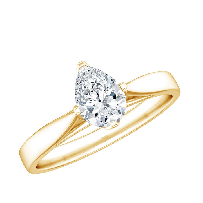 Solitaire lab-grown diamond teardrop engagement ring by Rosec Jewels featuring a sparkling diamond set on a sleek band.