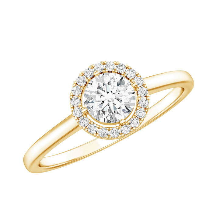 Rosec Jewels lab-grown diamond promise ring with halo featuring a sparkling central diamond and delicate band.