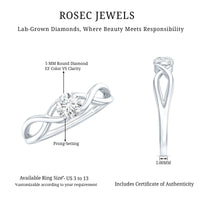 Round Lab Grown Diamond Solitaire Promise Ring in Crossover Shank