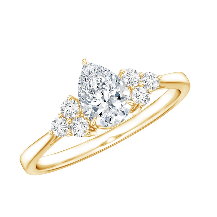 Pear cut lab grown diamond trio engagement ring by Rosec Jewels featuring three sparkling pear-shaped diamonds set in a sleek ring.