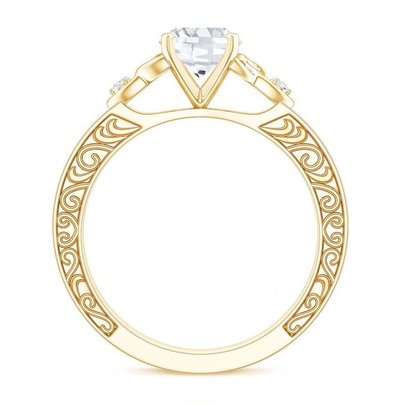 Antique style oval lab-grown diamond solitaire Celtic knot ring by Rosec Jewels, showcasing intricate design and sparkling center stone.