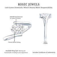 Simple Oval Shape Lab Grown Diamond Solitaire Bypass Ring