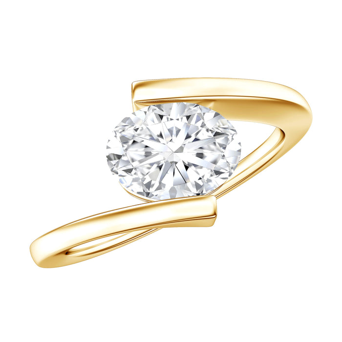 Simple oval-shaped lab-grown diamond solitaire bypass ring by Rosec Jewels featuring a sleek, elegant design in sterling silver.