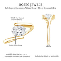 Simple Oval Shape Lab Grown Diamond Solitaire Bypass Ring