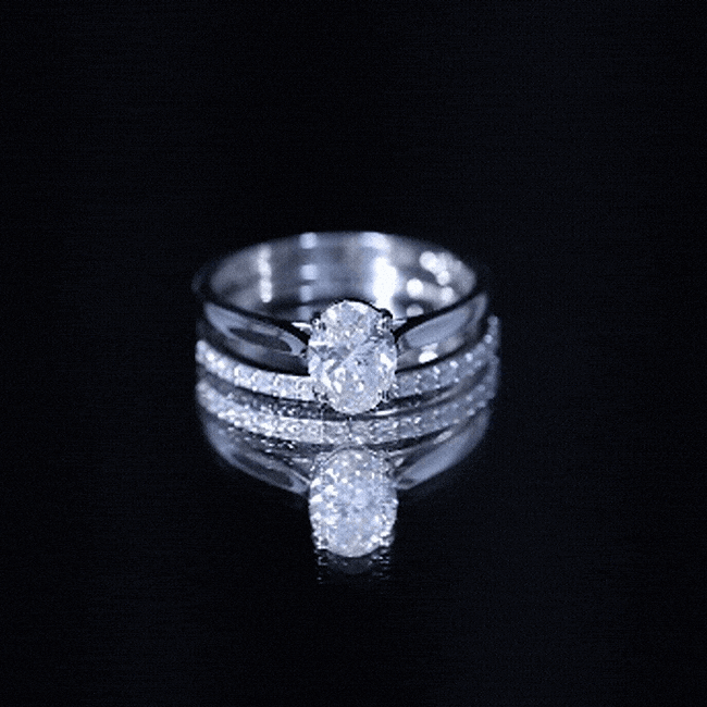 Yellow gold 1 carat solitaire lab-grown diamond oval bridal ring set for women by Rosec Jewels.