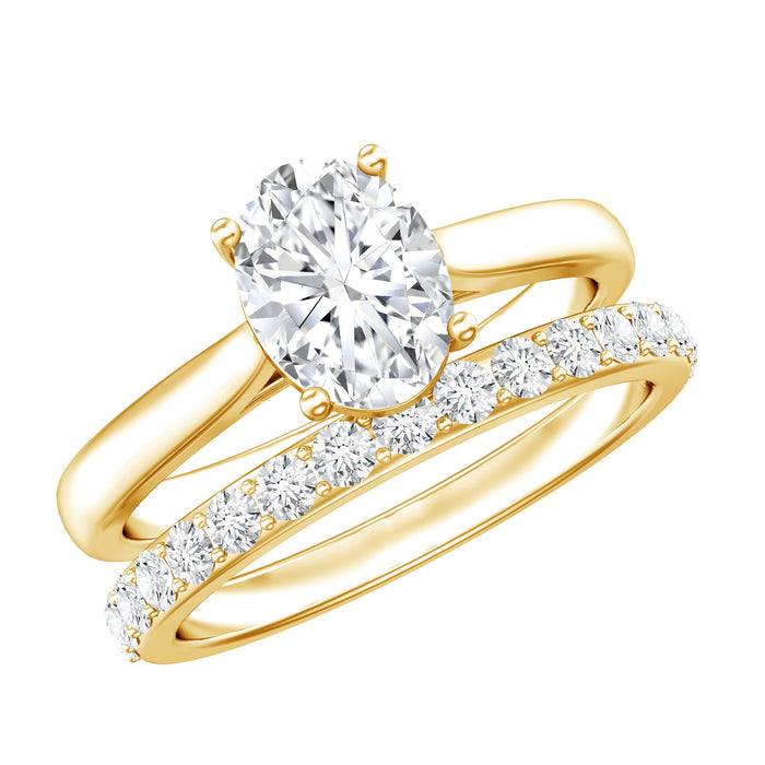 Oval 1 Carat solitaire lab-grown diamond bridal ring set for women by Rosec Jewels, featuring a sparkling diamond centerpiece.