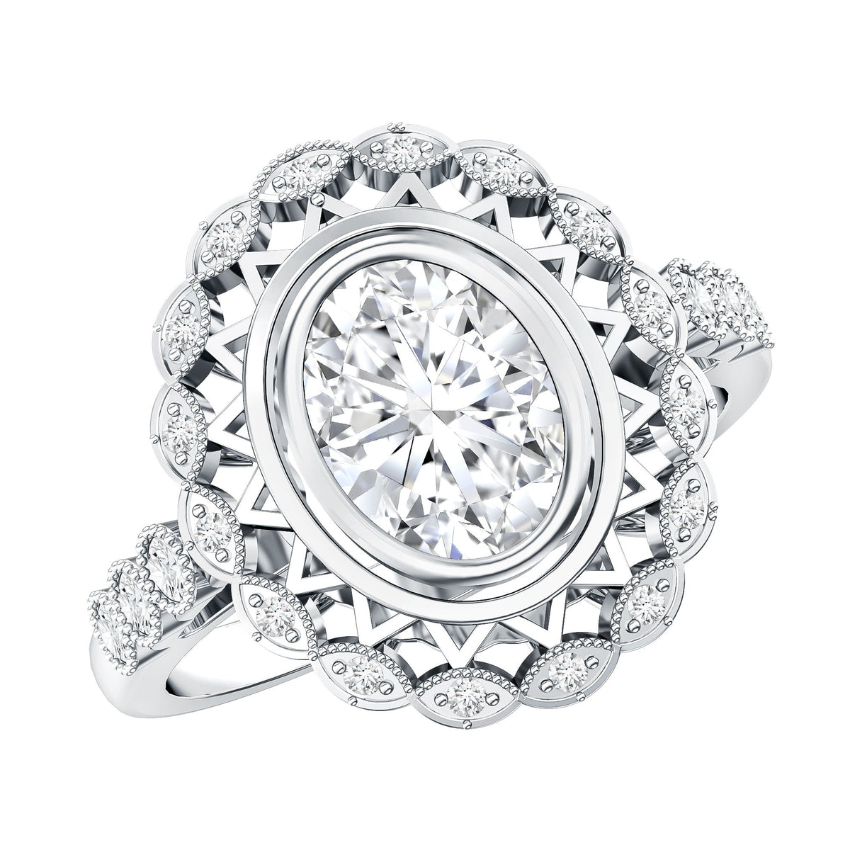 Vintage Style Oval Lab Grown Diamond Statement Engagement Ring