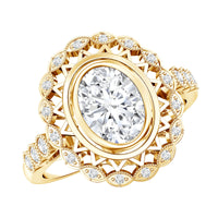 Vintage Style Oval Lab Grown Diamond Statement Engagement Ring