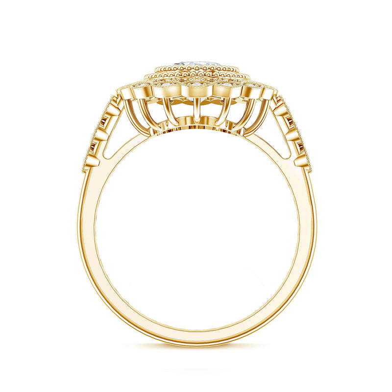 Vintage style oval lab-grown diamond engagement ring with intricate detailing by Rosec Jewels, showcasing a stunning sparkling centerpiece.