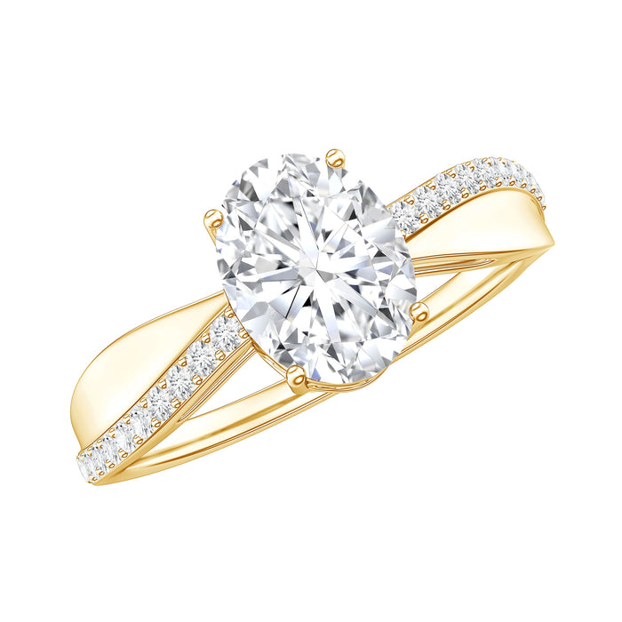 Oval-shaped lab-grown diamond solitaire engagement ring by Rosec Jewels featuring a classic design and shiny band.