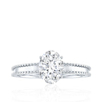 Oval Shaped Lab Grown Diamond Solitaire Ring with Beaded Detailing