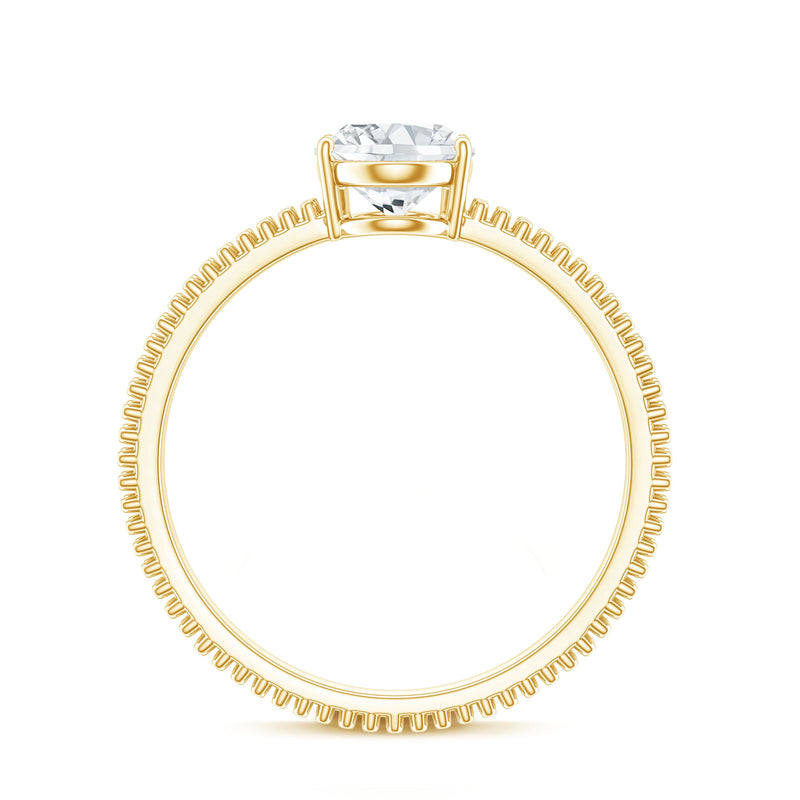 Oval-shaped lab-grown diamond solitaire ring with beaded detailing from Rosec Jewels, showcasing the elegant ring design.