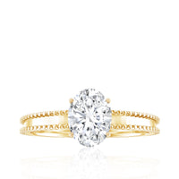 Oval Shaped Lab Grown Diamond Solitaire Ring with Beaded Detailing