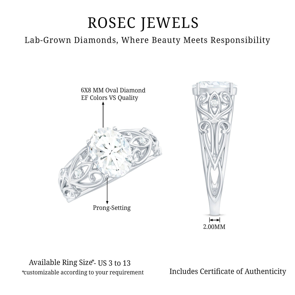 Antique Style Lab Grown Diamond Solitaire Engagement Ring