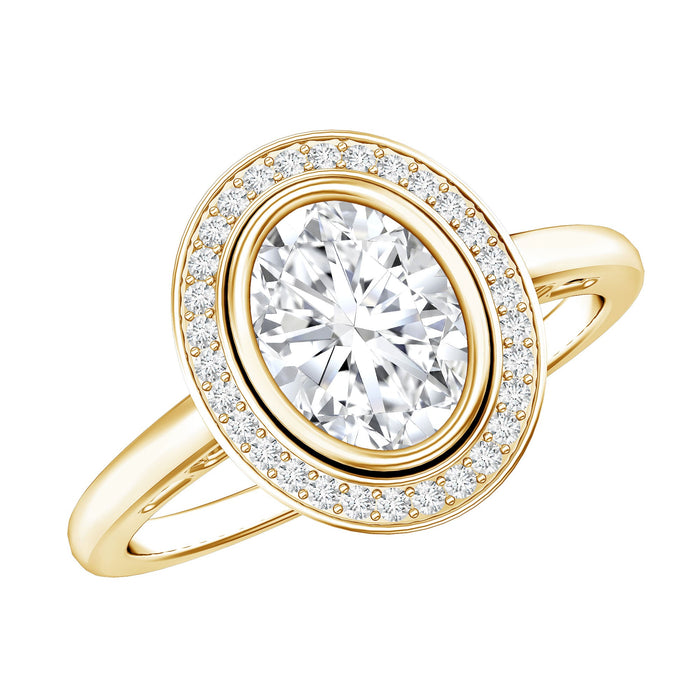 Rosec Jewels classic lab-grown diamond engagement ring with a halo setting, showcasing sparkling diamonds and intricate design.