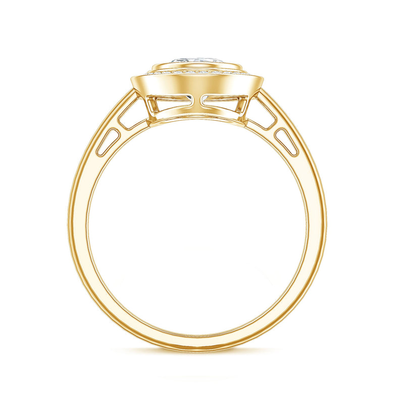 Rosec Jewels classic lab-grown diamond engagement ring with a halo setting, featuring a sparkling central diamond and intricate band details.