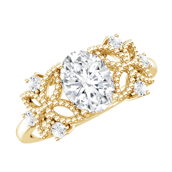 Lab grown diamond solitaire engagement ring by Rosec Jewels featuring a nature-inspired design with a central diamond and elegant band.