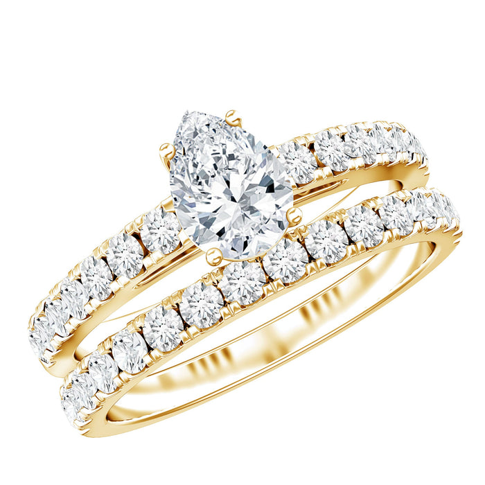 Minimal pear-shaped lab-grown diamond wedding ring set by Rosec Jewels featuring elegant, modern rings with sparkling diamonds.