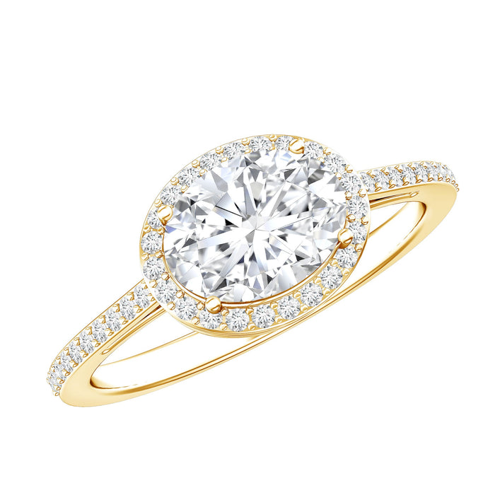 Oval-shaped lab-grown diamond engagement ring with halo setting by Rosec Jewels, showcasing the detailed intricate design.