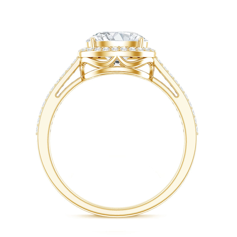 Oval-shaped lab-grown diamond engagement ring with halo setting from Rosec Jewels, showcasing sparkling diamonds and elegant design.
