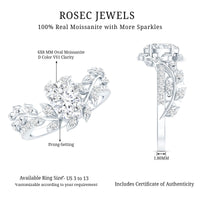Certified 1.2 carat moissanite vine engagement ring in silver with intricate floral design, showcasing sparkling gemstones.