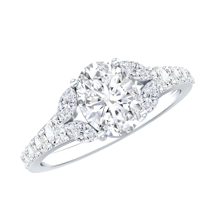 Oval 1.2 carat Moissanite engagement ring in 14k gold plated silver with a designer style, featuring a sparkling stone and elegant band.