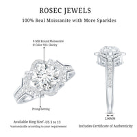 Certified 2 Carat Round Cut Moissanite Antique Engagement Ring