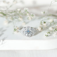 Certified 2 Carat Round Cut Moissanite Antique Engagement Ring
