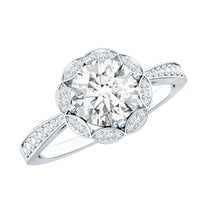 Certified Moissanite Designer Halo Engagement Ring in Gold Plated Silver