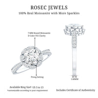 Certified Moissanite Designer Halo Engagement Ring in Gold Plated Silver