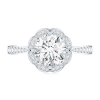 Certified Moissanite Designer Halo Engagement Ring in Gold Plated Silver