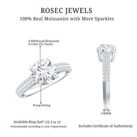 Womens 2 Carat Moissanite Engagement Ring with Side Stones