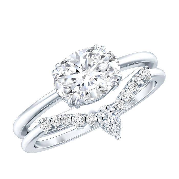 Oval-shaped 1.2 carat moissanite engagement ring with east-west setting and band by Rosec Jewels.