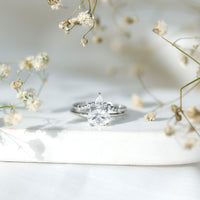 1.2 Carat Oval Shaped Moissanite East West Engagement Ring with Band