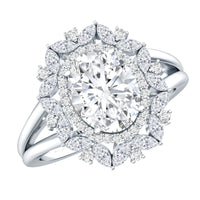 Certified 2 Carat Oval Moissanite Double Halo Engagement Ring