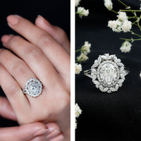 Certified 2 Carat Oval Moissanite Double Halo Engagement Ring