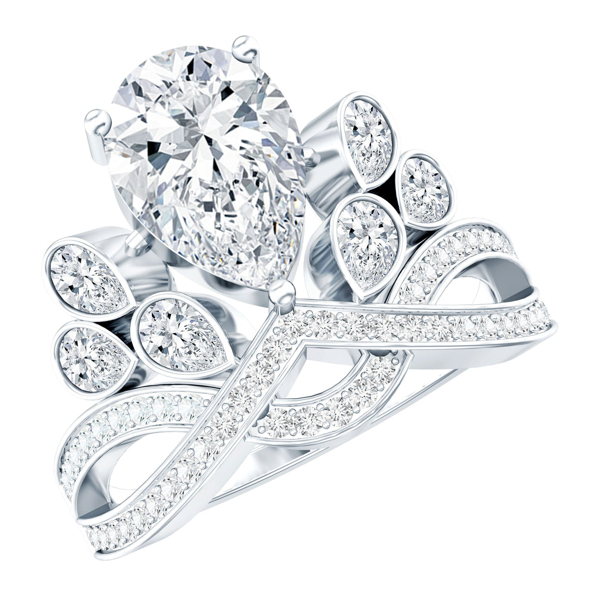Vintage inspired moissanite engagement ring featuring a large central stone set in a detailed band by Rosec Jewels.