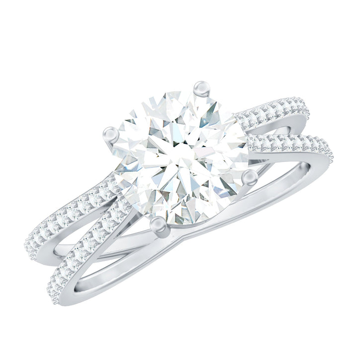 Solitaire Moissanite 2 Carat Engagement Ring with Split Shank