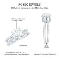 Solitaire Moissanite 2 Carat Engagement Ring with Split Shank